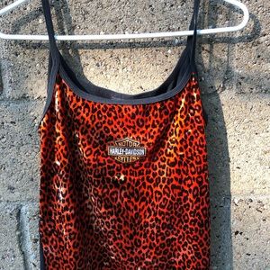 Harley-Davidson Logo Leopard Print Saghetti Strap Tank Top